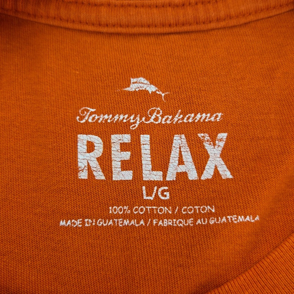 Tommy Bahama Shirt Mens Large Orange Rum Pa Pum Pum Graphic Short Sleeve Marlon - Picture 7 of 10